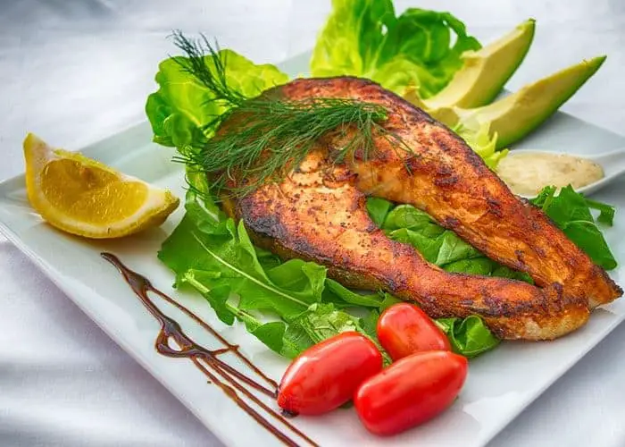grilled fish with avocado sidings